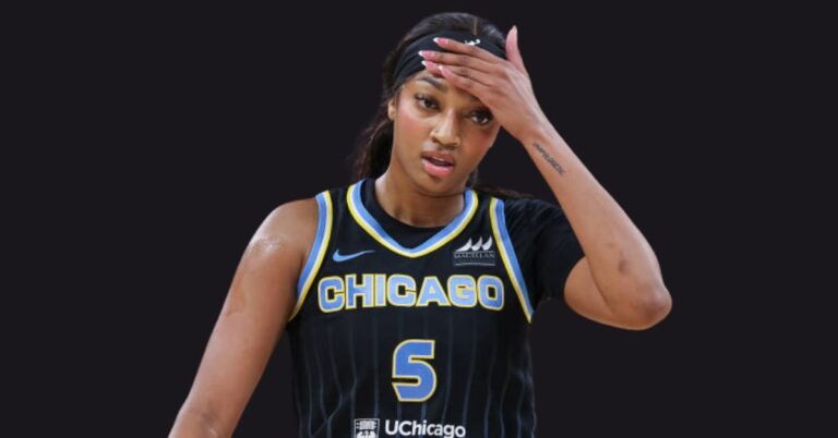 Angel Reese smiling confidently on the basketball court, symbolizing her rising success and growing net worth in 2025.