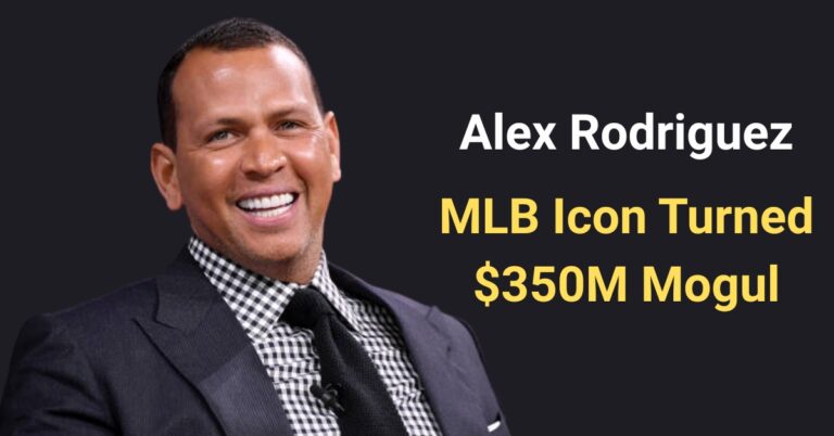 Alex Rodriguez in 2025 with visuals representing his $350M net worth, MLB career, and business empire